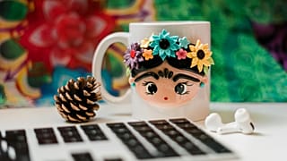 Stylised and simplified, Kahlo’s likeness can now be found on t-shirts, tote bags, eye masks, phone cases, oven mits and plant pots.