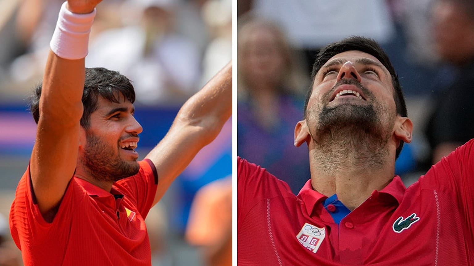El español Carloz Alcaraz (izquierda) y el serbio Novak Djokovic (derecha)