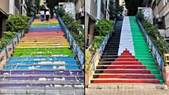 Merdivenlerin önceki hali (solda) ve şimdiki hali (Fotoğraflar, Yedi Hilal Derneği'nin X hesabından alınmıştır)