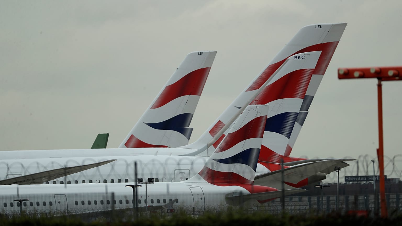 British Airways planes sit parked at Heathrow Airport in London, Monday, Sept. 9, 2019. 
