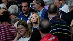 Italy's Prime Minister Giorgia Meloni attends at the women's team foil final match during the 2024 Summer Olympics at the Grand Palais, Aug. 1, 2024, in Paris, France