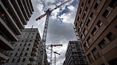 The Olympic athletes' village construction site is pictured during a press tour in Saint Denis, outside Paris, Friday, March 24, 2023. 
