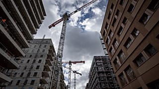 The Olympic athletes' village construction site is pictured during a press tour in Saint Denis, outside Paris, Friday, March 24, 2023.