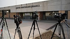 Media video cameras placed outside Brians 2 penitentiary center in Sant Esteve Sesrovires, near Barcelona.