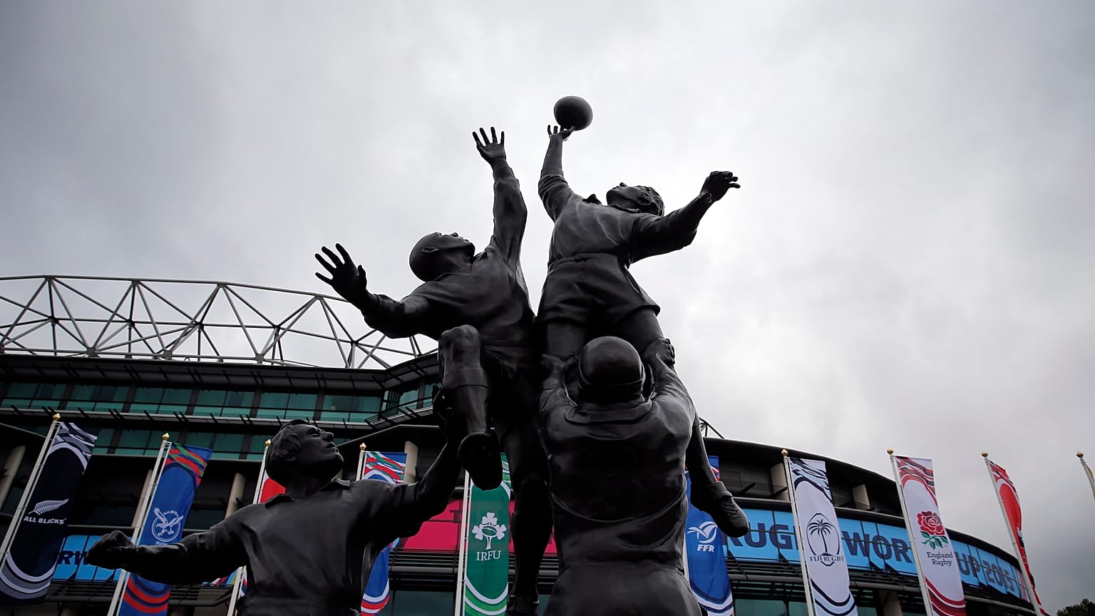 The rugby players statue in front of the Twickenham Stadium, London