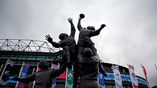 The rugby players statue in front of the Twickenham Stadium, London