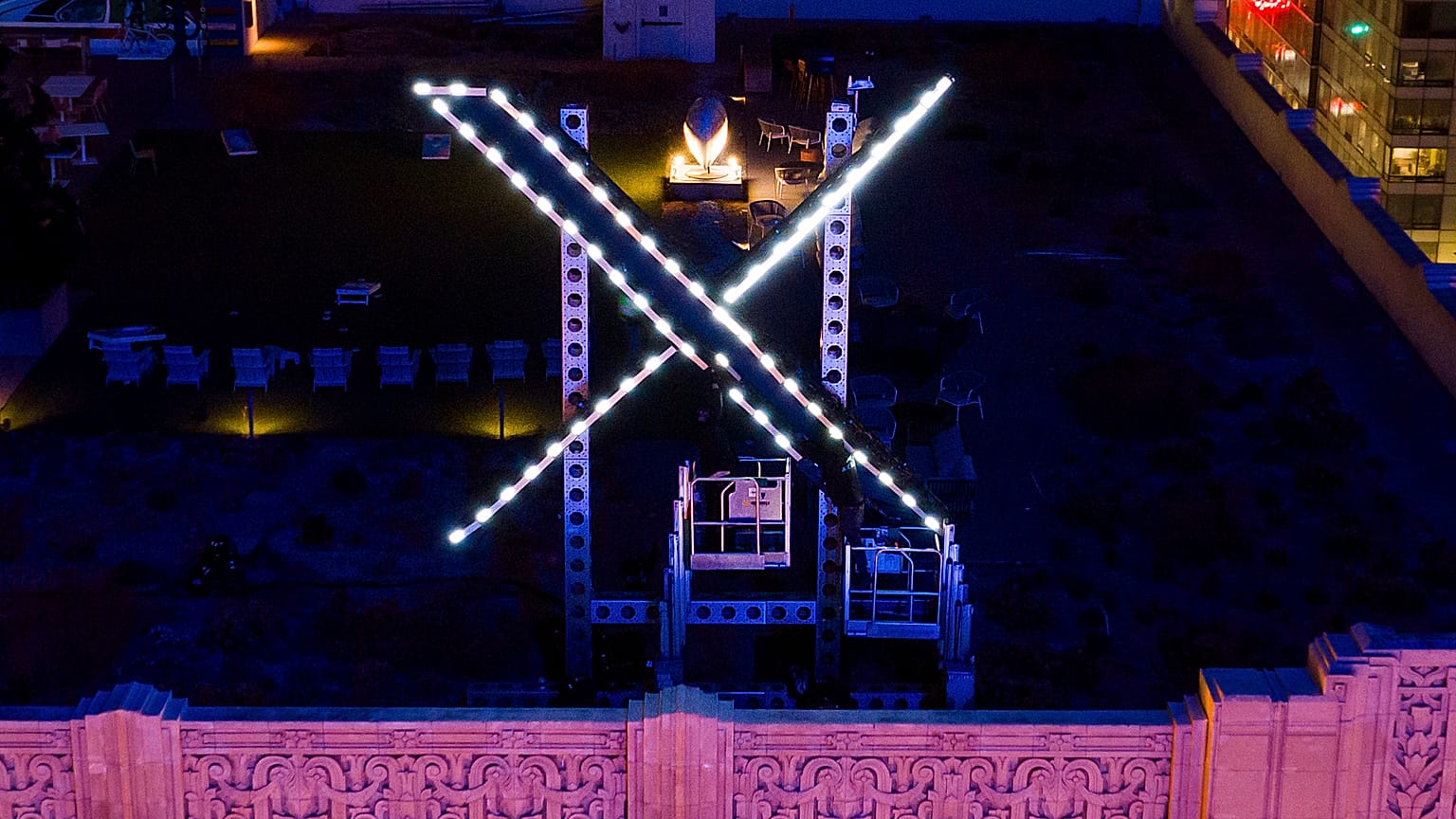 "X" sign atop the company headquarters, formerly known as Twitter, in San Francisco.