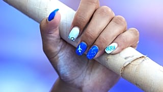 Eleni-Klaoudia Polak, of Greece, prepares for the women's pole vault qualification at the 2024 Summer Olympics.