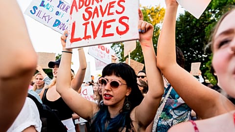 FILE - Abortion advocates rally outside the Supreme Court, June 24, 2022, in Washington.