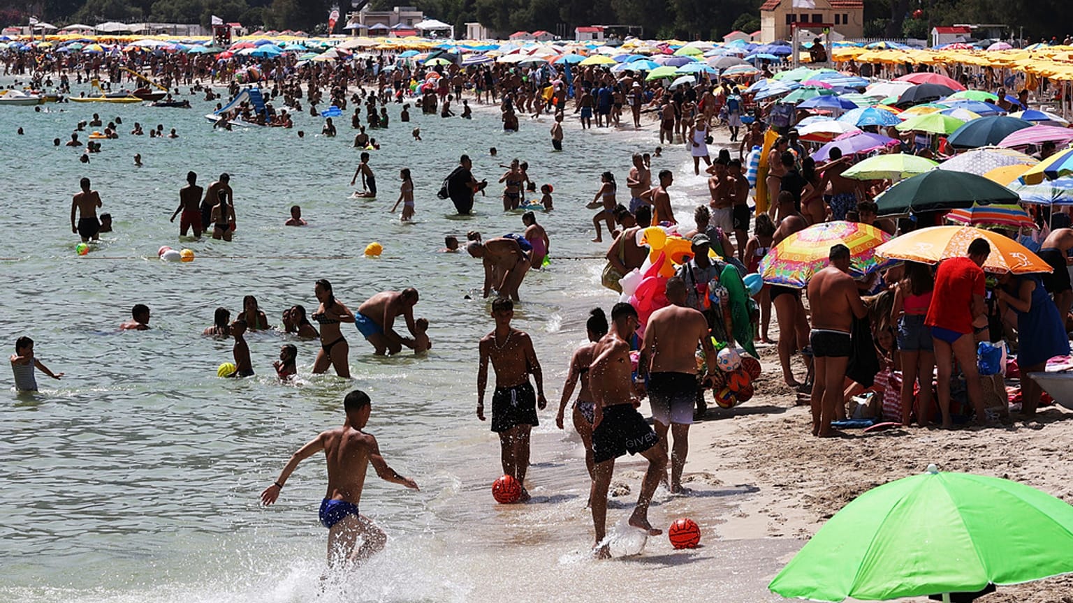 FILE - Mondello beach in Palermo, Sicily on Sunday, July 16, 2023.