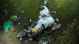 The debris at the site where an airplane crashed with 61 people on board, in Vinhedo, Sao Paulo state, Brazil, early on Saturday, Aug. 10, 2024.