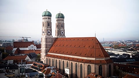 Arial view on the Frauenkirche, 'Cathedral of Our Dear Lady, oatthe German federal state Bavaria capital Munich, Germany, Saturday, Nov. 12, 2022. (AP Photo/Markus Schreiber)