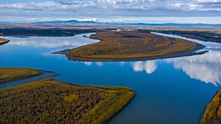 Yukon Nehri, Alaska'daki Stevens Köyü'nün yanından geçiyor.