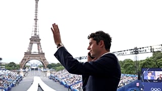 French Prime Minister Gabriel Attal gestures, in Paris, France, during the opening ceremony of the 2024 Summer Olympics. 26 July, 2024.