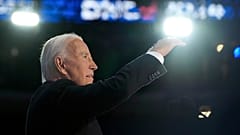 President Joe Biden speaks during the first day of the Democratic National Convention in Chicago.