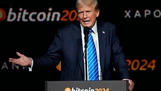 المرشح الرئاسي الجمهوري الرئيس السابق دونالد ترامب يتحدث في مؤتمر بيتكوين 2024 السبت، 27 يوليو 2024