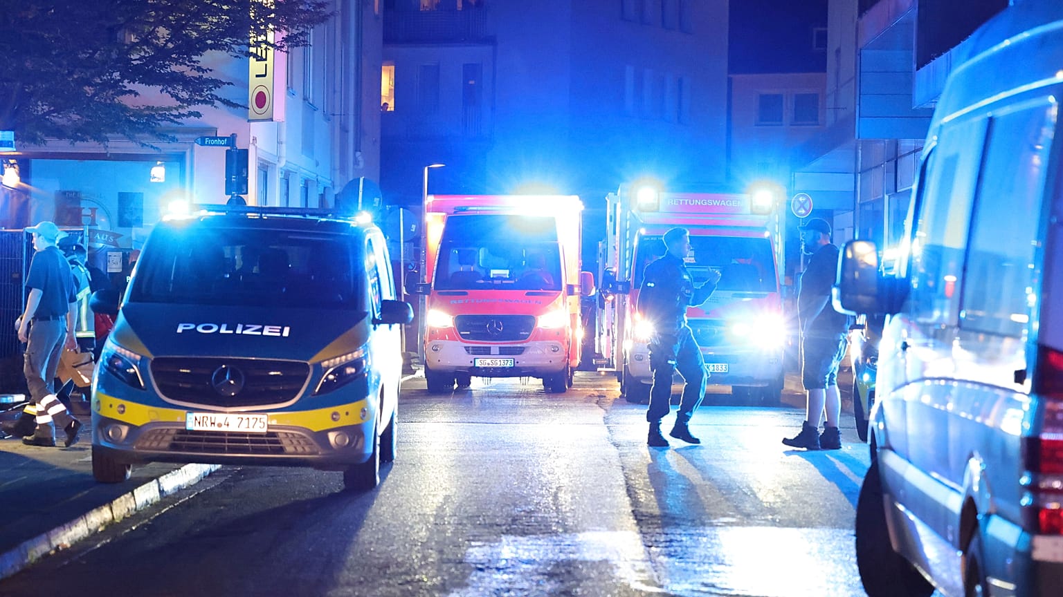 Police and ambulances near the scene where people were killed and injured in an attack at a festival in Solingen, August 23, 2024