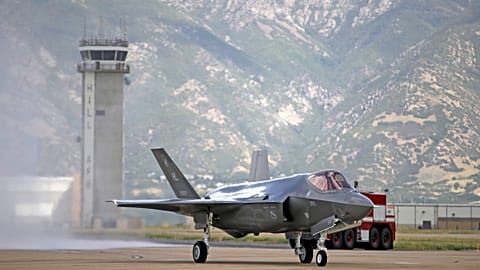 An F-35 jet arrives at it new operational base Wednesday, Sept. 2, 2015, at Hill Air Force Base, in northern Utah. 