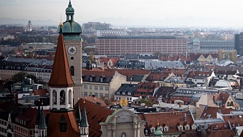 Arial view of the city center of German federal state Bavaria capital Munich, Germany, Saturday, Nov. 12, 2022. (AP Photo/Markus Schreiber)