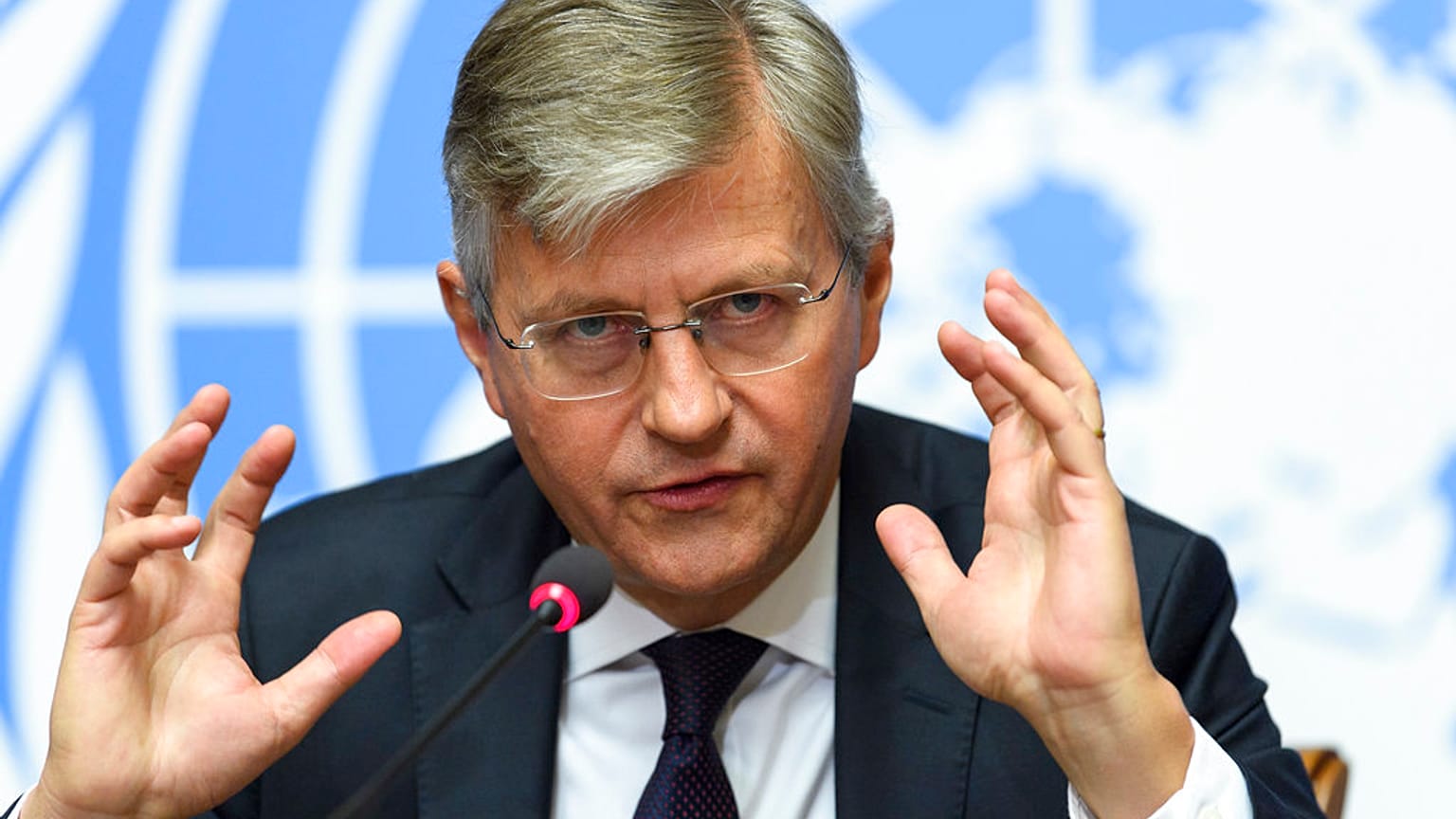 Jean-Pierre Lacroix, sottosegretario generale delle Nazioni Unite per le operazioni di mantenimento della pace, durante una conferenza stampa a Ginevra nel 2017