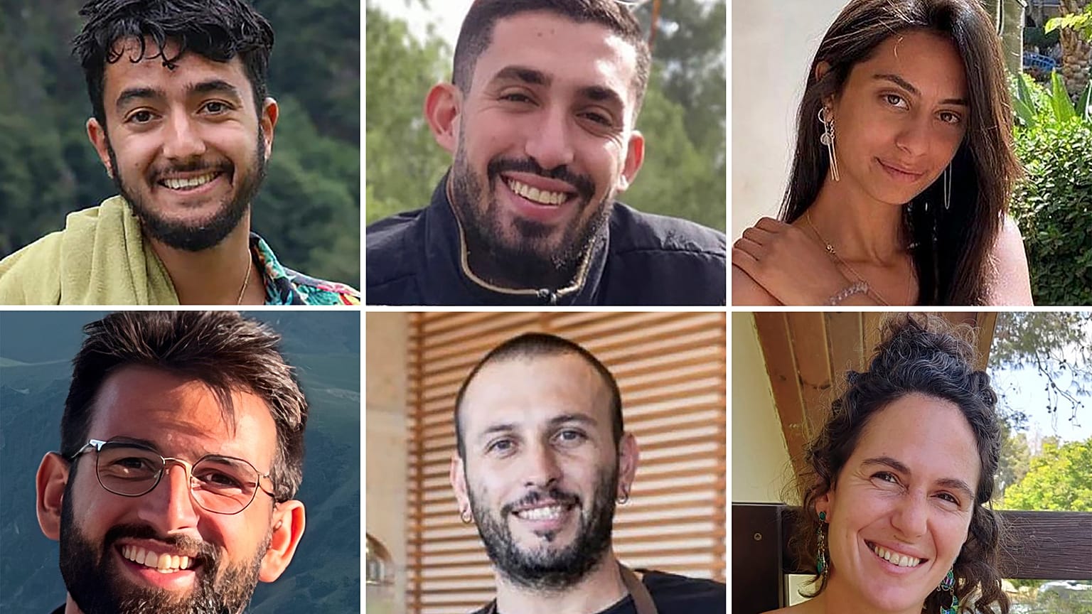 Esta combinação de seis fotografias sem data mostra os reféns encontrados mortos num túnel em Gaza