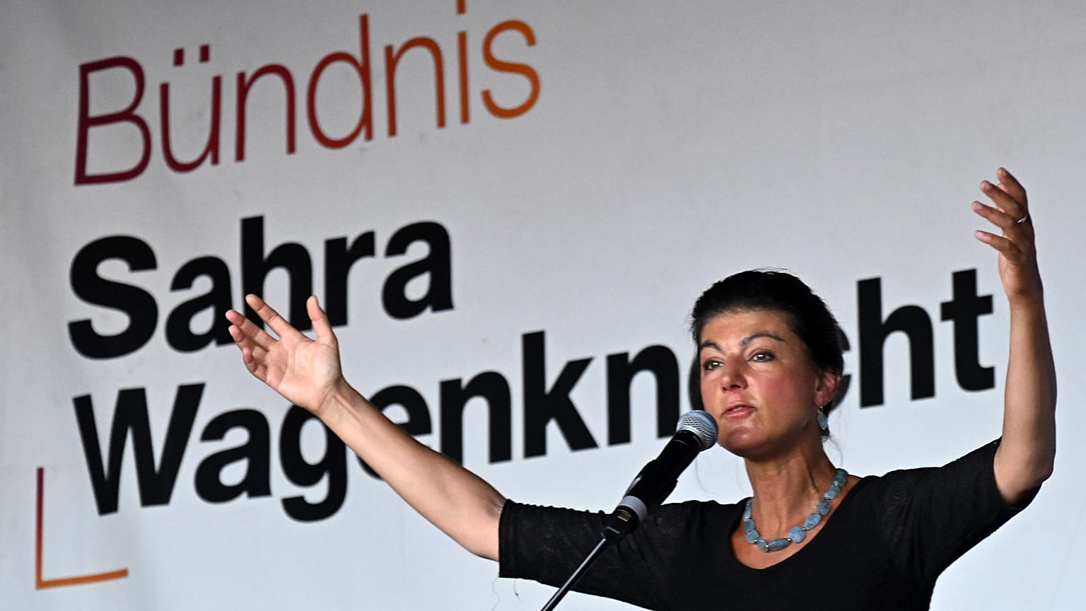 Sahra Wagenknecht durante un evento de campaña el 29 de agosto.