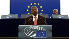 Angola President Joao Lourenco speaks during the plenary session of the European Parliament in Strasbourg, eastern France, Wednesday, July 4, 2018.