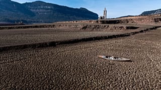 The Sau reservoir at only 5 percent of its capacity, in Vilanova de Sau, about 100 km north of Barcelona, Spain, 26 January 2024.