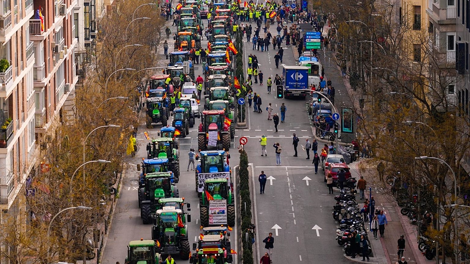 Spanish farmers protest in Madrid in January 2024, a scene repeated across the EU amid a backlash against low income, red tape, and EU environmental rules
