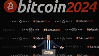 Republican presidential nominee former President Donald Trump speaks at the Bitcoin 2024 Conference in Nashville, US. 27 July 2024.