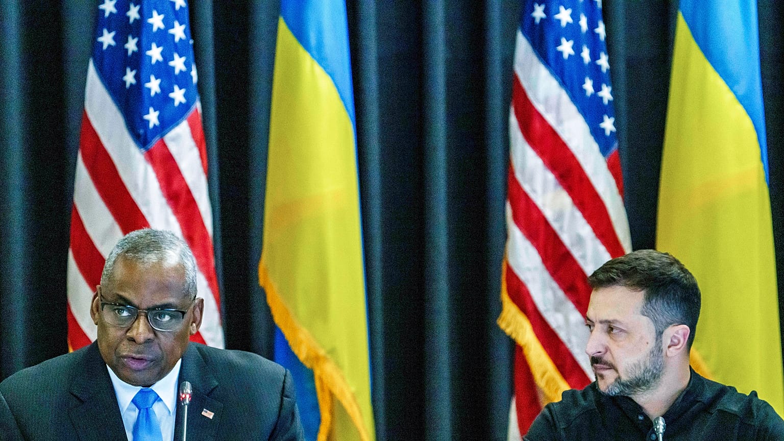 US Defence Secretary Lloyd Austin Ukrainian President Volodymyr Zelenskyy.