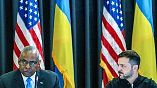 US Defence Secretary Lloyd Austin Ukrainian President Volodymyr Zelenskyy.