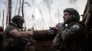 Ukrainian servicemen from the Azov Brigade on the frontline in the Donetsk region, April 12, 2024