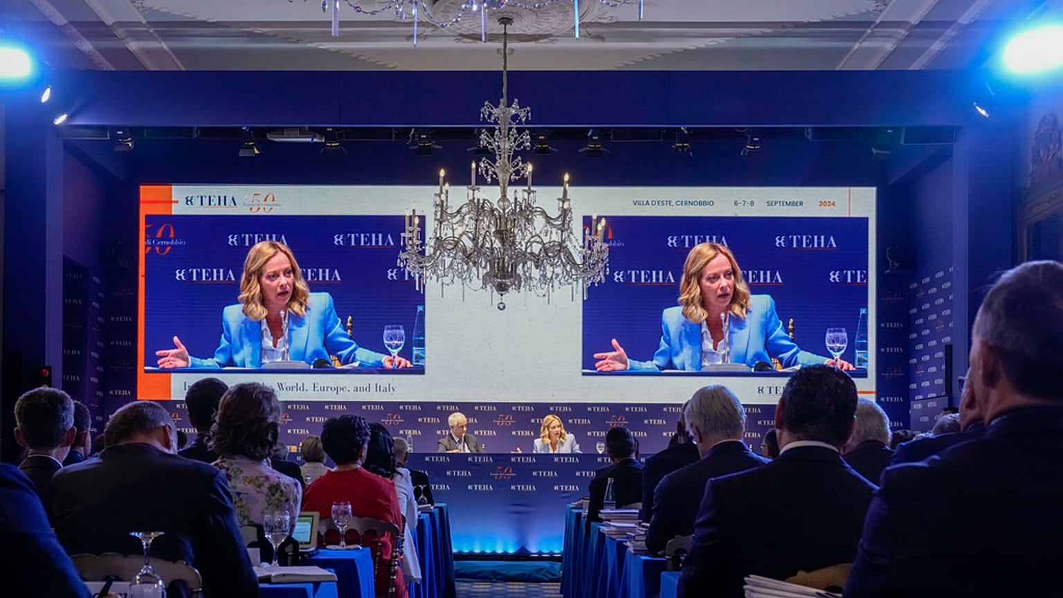 La presidente del Consiglio italiana Giorgia Meloni a Cernobbio