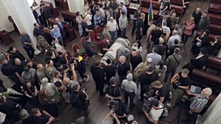 Les funérailles du fils adoptif du Grand rabbin d'Ukraine, Moshe Azman, qui a été tué au combat, à Kyiv, le jeudi 12 septembre 2024