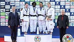 Die Gewinnerinnen des finalen Tages des Judo Grand Prix in Zagreb.