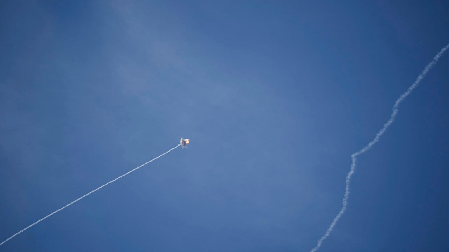 Israeli Iron Dome air defense system fires to intercept a rocket fired from Lebanon, in northern Israel, Friday, Sept. 20, 2024. (AP Photo/Leo Correa)