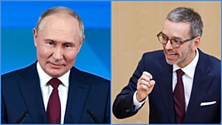 Vlagyimir Putyin orosz elnök és Herbert Kickl, a radikális jobboldali Osztrák Szabadságpárt vezére