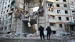 The aftermath of a Russian attack that hit a residential building in Kharkiv, Ukraine.