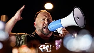 Infowars host and conspiracy theorist Alex Jones rallies Trump supporters in Phoenix, Arizona.