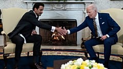 جو بایدن، رئیس جمهوری آمریکا و تمیم بن حمد آل‌ثانی، امیر قطر