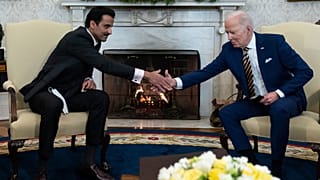 جو بایدن، رئیس جمهوری آمریکا و تمیم بن حمد آل‌ثانی، امیر قطر
