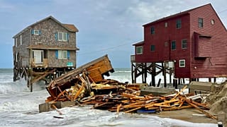 This photo provided by Cape Hatteras National Seashore shows debris from a collapsed house in Rodanthe, N.C., on Tuesday 24 September.