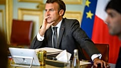French President Emmanuel Macron attends a video European Council summit at the Elysee Palace in Paris, Friday, June 19, 2020. 