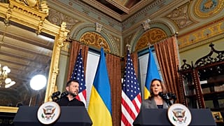 Kamala Harris alelnök Volodimir Zelenszkij ukrán elnökkel a Fehér Házban