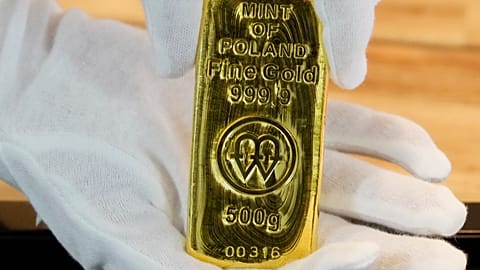 A 500-gram bar of gold is seen in Warsaw, Poland where Russia's war against Ukraine has led many people in Poland to invest in gold.