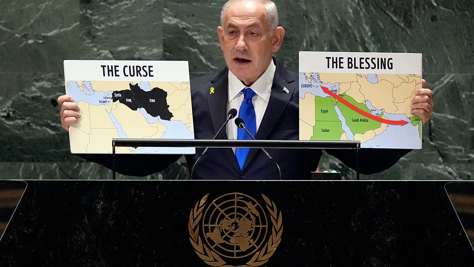 El primer ministro de Israel, Benjamin Netanyahu, se dirige a la 79ª sesión de la Asamblea General de las Naciones Unidas, el viernes 27 de septiembre de 2024.