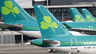 Aer Lingus Airbus A320 plane lands at Dublin airport, Ireland. 17 Jan. 2015.