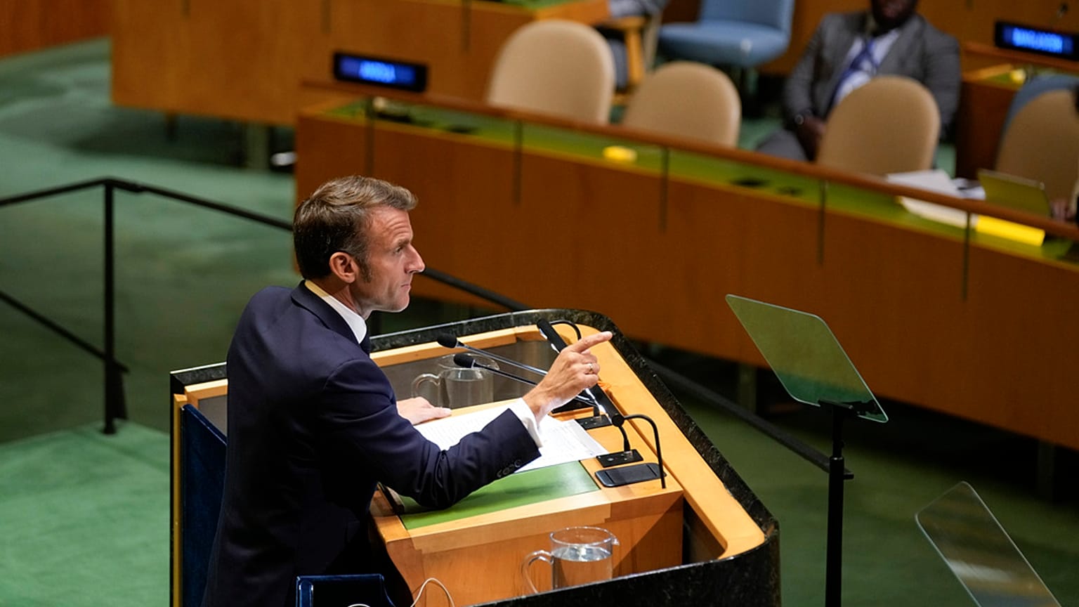 Cumhurbaşkanı Emmanuel Macron, New York'taki Birleşmiş Milletler Genel Kurulu'nda konuşuyor, 25 Eylül 2024