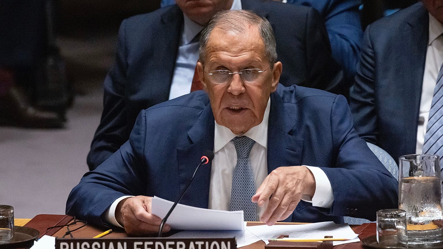 Rusya Dışişleri Bakanı Sergey Lavrov, 27 Eylül 2024 Cuma günü Birleşmiş Milletler merkezinde düzenlenen Güvenlik Konseyi toplantısında konuşuyor.